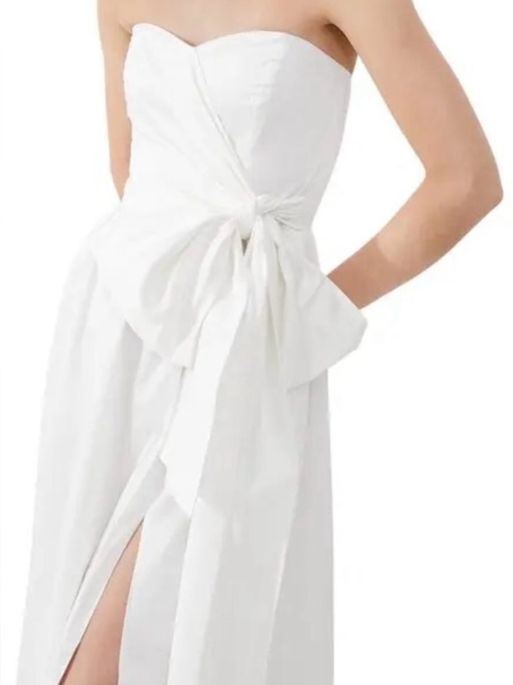 French Connection Strapless Ivory Maxi Dress with Side Sash Summer White - Picture 7 of 10